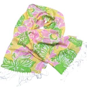 Lilly Pulitzer Silk Cashmere Murfee Scarf Floral Fringe Wrap Luxury Beach Resort